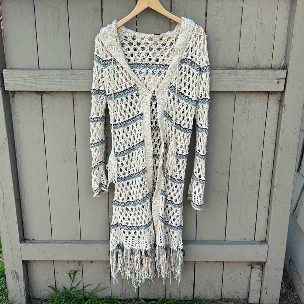 Free People Crochet Cardigan Duster Sweater Bohemian Cottagecore Spring Hippie S